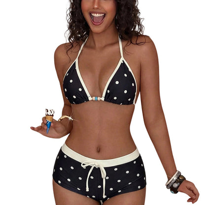👙 LIMITED-TIME 50% OFF! ✨ Polka Dot Halter Bikini Set – Retro, Stretch, Boy-Shorts 🌊