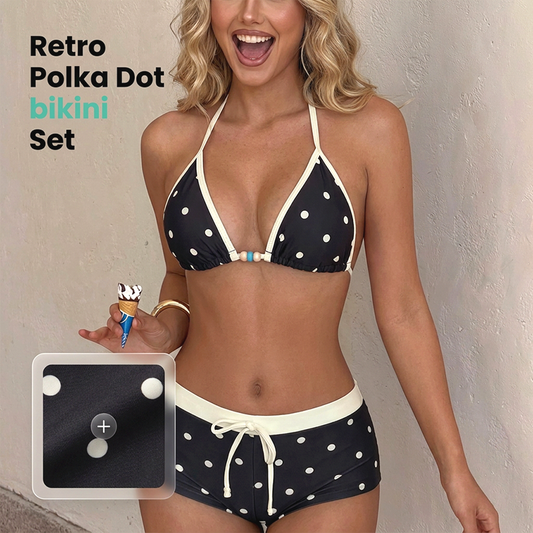 👙 LIMITED-TIME 50% OFF! ✨ Polka Dot Halter Bikini Set – Retro, Stretch, Boy-Shorts 🌊