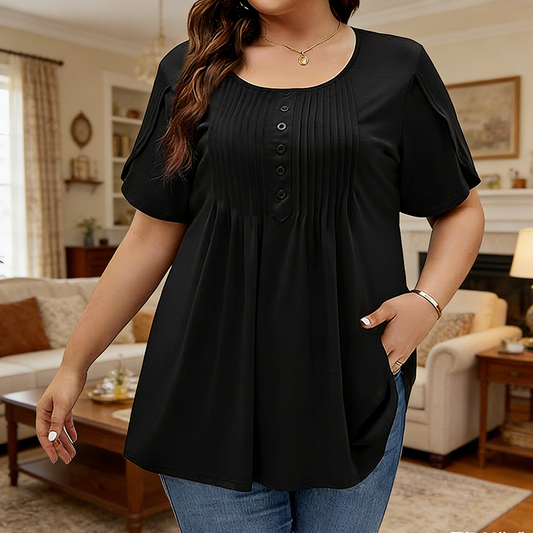 👕 LIMITED-TIME 50% OFF! ✨ Women's Pleated Puff Sleeve T-Shirt – Loose Fit, Elegant Pintuck Front 👒