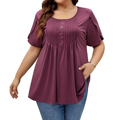 👕 LIMITED-TIME 50% OFF! ✨ Women's Pleated Puff Sleeve T-Shirt – Loose Fit, Elegant Pintuck Front 👒