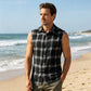 👔 LIMITED-TIME 50% OFF! ✨ Men's Plaid Sleeveless Shirt – Raw Edges, Button-Down, 7 Colors ☀️
