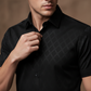 👔 LIMITED-TIME 50% OFF! ✨ Men's Textured Black Shirt – Diamond Pattern, Athletic Fit, 8 Sizes 🍁