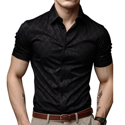 👔 LIMITED-TIME 50% OFF! ✨ Men's Textured Black Shirt – Diamond Pattern, Athletic Fit, 8 Sizes 🍁