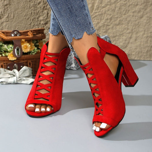 👡 LIMITED-TIME 50% OFF! ✨ Women's Peep-Toe Chunky Heel Sandals – Lattice Cutout, 5 Colors, 34-45 🌿