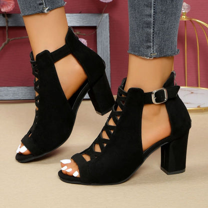 👡 LIMITED-TIME 50% OFF! ✨ Women's Peep-Toe Chunky Heel Sandals – Lattice Cutout, 5 Colors, 34-45 🌿