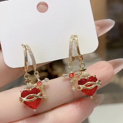 💍 LIMITED-TIME 50% OFF! ✨ Red Heart & Cross Earrings – Vintage-Inspired, Dainty, Symbolic ✝️