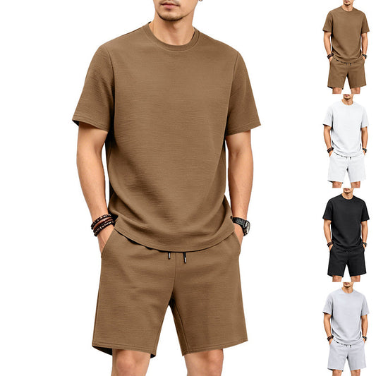 👕 LIMITED-TIME 50% OFF! ✨ Men's Solid Color Jacquard Short Sleeve Crewneck & Shorts Set – Coordinated, Breathable, Comfortable 🍃