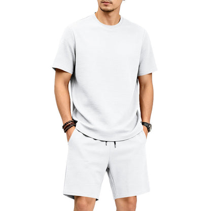 👕 LIMITED-TIME 50% OFF! ✨ Men's Solid Color Jacquard Short Sleeve Crewneck & Shorts Set – Coordinated, Breathable, Comfortable 🍃