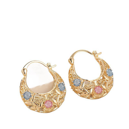 🌙 LIMITED-TIME 50% OFF! 🌸 Gold-Plated Crescent Hoop Earrings with Enamel Flowers – Intricate Filigree, Vintage Inspired, Secure Closure ✨