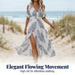 🌺 LIMITED-TIME 50% OFF! 🌊 Cold Shoulder Tropical Print V-Neck Split Maxi Dress – Smocked Waist, High Slit, Resort Elegance ✨