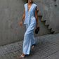 👚 LIMITED-TIME 50% OFF! 🌿 Solid Color V-Neck Sleeveless Top & Wide Leg Pants Two-Piece Set – Modern, Breezy, Versatile Outfit ✨