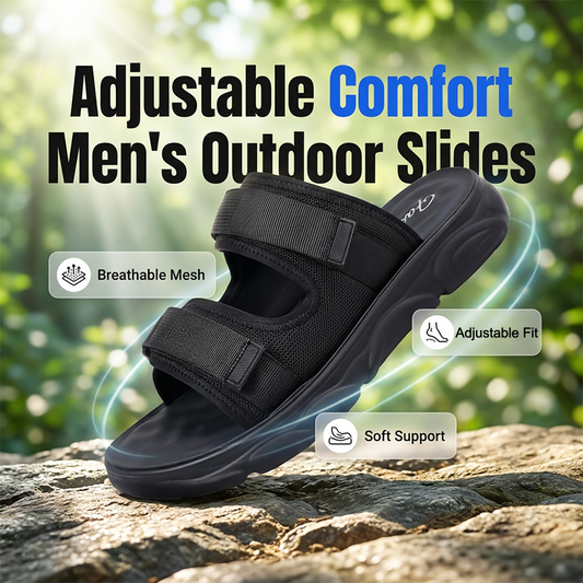 🩴 LIMITED-TIME 50% OFF! 🏃 Men's Adjustable Dual-Strap Slide Sandals – Breathable Mesh, Cushioned, Secure Fit ✨