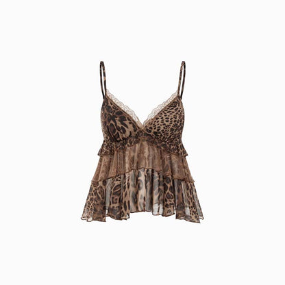 👗 LIMITED-TIME 50% OFF! 🌸 Ruffled Lace Trim Camisole Top – A-Line Silhouette, Mesh Fabric, Feminine Allure ✨