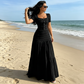 👗 LIMITED-TIME 50% OFF! ✨ Women's Square Neck Dress Set – Crinkled Fabric, Tiered Skirt, Elegant 🍷