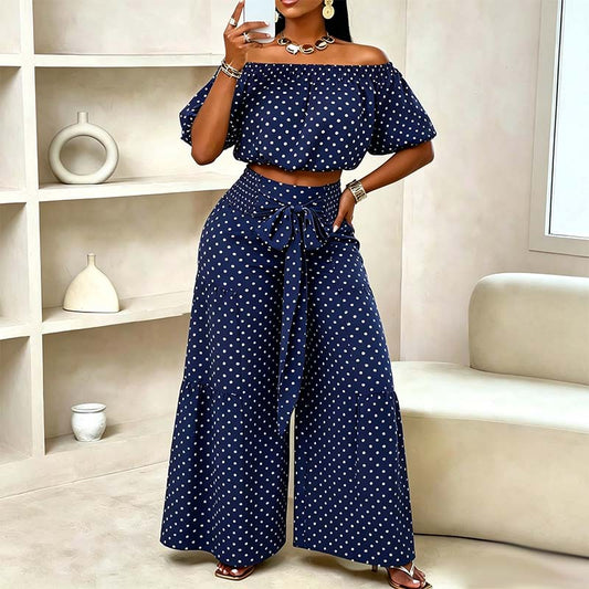 👒 LIMITED-TIME 50% OFF! ✨ Women's Off-Shoulder Polka Dot Set – Chic, High-Waist, Flowy 💫