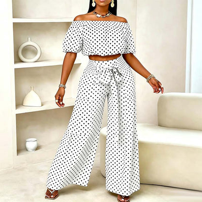 👒 LIMITED-TIME 50% OFF! ✨ Women's Off-Shoulder Polka Dot Set – Chic, High-Waist, Flowy 💫