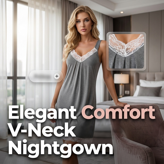 🌙 LIMITED-TIME 50% OFF! ✨ Women's Lace Trim Nightgown – V-Neck, Silky, Relaxed 🍃