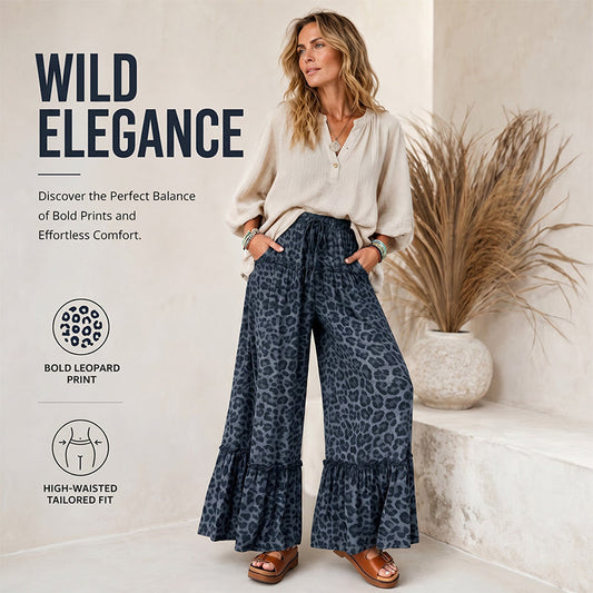 🐆 LIMITED-TIME 50% OFF! ✨ Women's Leopard Print Pants – Ruffle Hem, Wide-Leg, Chic 🌿