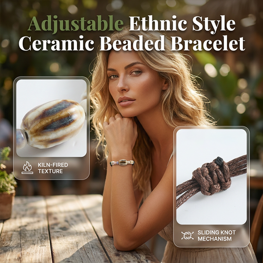 🌿 LIMITED-TIME 50% OFF! ✨ Adjustable Ceramic Beaded Bracelet – Ethnic, Boho, Sliding Knot 🔮