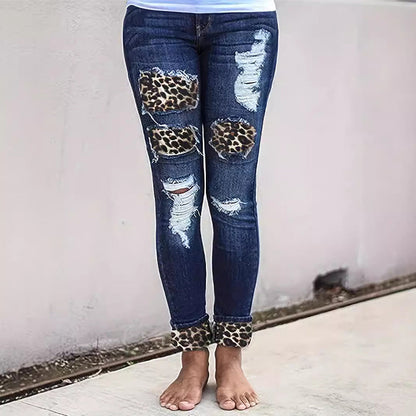 👖 LIMITED-TIME 50% OFF! ✨ Women's Leopard Patch Skinny Jeans – Ripped, Stretchy, Edgy 🐆