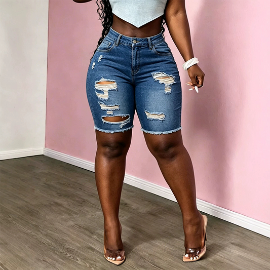 👖 LIMITED-TIME 50% OFF! ✨ Women's Ripped Denim Shorts – Mid-Waist, High-Stretch, Raw Hem 🔥