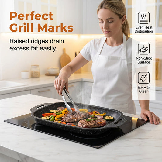 🍳 LIMITED-TIME 50% OFF! ✨ Stone Non-Stick Grill Pan – Deep Ridges, Even Heat, Ergonomic 🥩