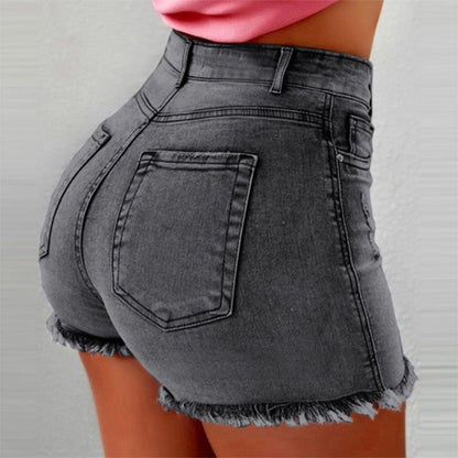 👖 LIMITED-TIME 50% OFF! ✨ Women's High-Waist Denim Shorts – Frayed Hem, Distressed, Stretchy 🆒