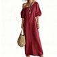 👗 LIMITED-TIME 50% OFF! ✨ Women's One-Shoulder Maxi Dress – Puff Sleeve, Flowy, Romantic 💃