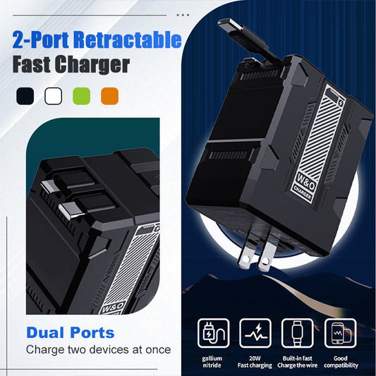 🔌 LIMITED-TIME 50% OFF! ✨ 2-Port Retractable Fast Charger – PD 20W, Foldable, Smart Protection 🏃‍♂️