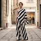 💃 LIMITED-TIME 50% OFF! ✨ Women's Asymmetrical Stripe Set – One-Shoulder, Wide-Leg, Breezy 🍂