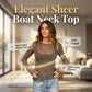 👗 LIMITED-TIME 50% OFF! ✨ Women's Sheer Boat Neck Top – Long Sleeve, Elegant, Layering 🍂