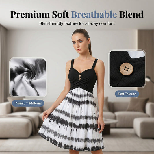 👗 LIMITED-TIME 50% OFF! ✨ Women's Tie-Dye Cami Dress – A-Line, Ruching, Sweetheart Neckline 🌸