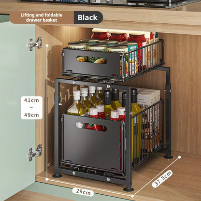 🎉 2026 Sale — Over 31,600 Sold!🗄️ Carbon Steel Double-Tier Pull Out Cabinet Organizer ✨