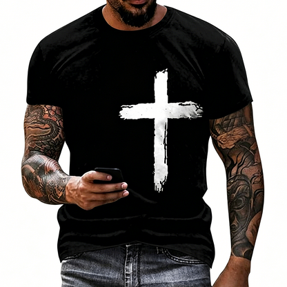 ✝️ LIMITED-TIME 50% OFF! ✨ Men's Faith Graphic Tee – Distressed Cross, Comfort Fit, Premium 🧡