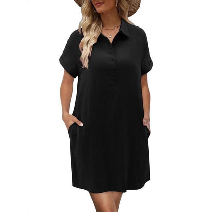 👕 LIMITED-TIME 50% OFF! ✨ Casual Short Sleeve Dress – Button Front, Pockets, Breezy Fit 🌿
