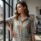 👕 LIMITED-TIME 50% OFF! ✨ Women's Collared Summer Blouse – Abstract Print, Loose Fit, Breezy 🍃