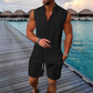 🩳 LIMITED-TIME 50% OFF! ✨ Men's 2-Piece Summer Set – Sleeveless Top, Drawstring Shorts, Striped 🍹