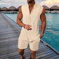 🩳 LIMITED-TIME 50% OFF! ✨ Men's 2-Piece Summer Set – Sleeveless Top, Drawstring Shorts, Striped 🍹