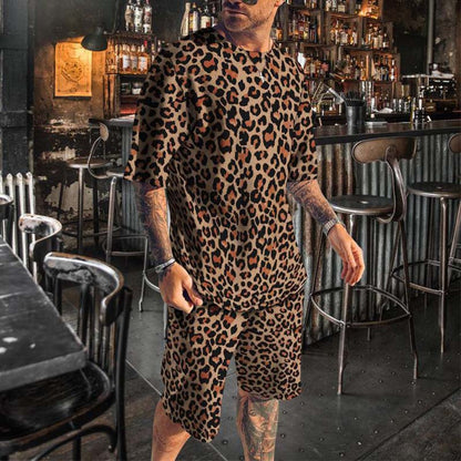 🐆 LIMITED-TIME 50% OFF! ✨ Men's Leopard Print Set – Short-Sleeve Top & Shorts, 3D Print 🧊