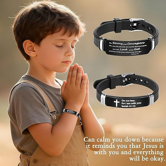 ✨ LIMITED-TIME 50% OFF! ✨ Bible Verse Cross Bracelet – Stainless Steel, Silicone, Adjustable 🙏