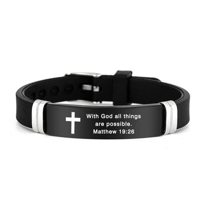 ✨ LIMITED-TIME 50% OFF! ✨ Bible Verse Cross Bracelet – Stainless Steel, Silicone, Adjustable 🙏