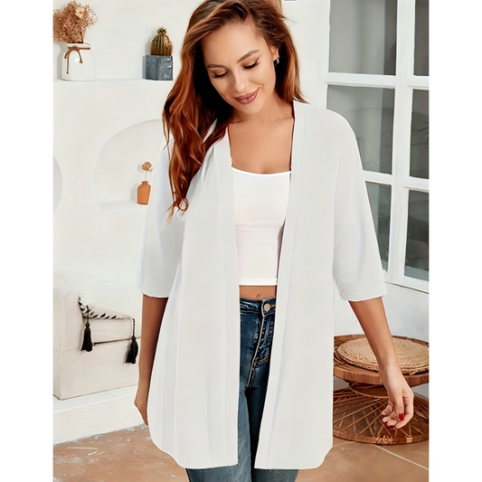 🧥 LIMITED-TIME 50% OFF! ✨ Women's Plus Size Open Cardigan – Lightweight, Mid-Length, Half Sleeves 🍁
