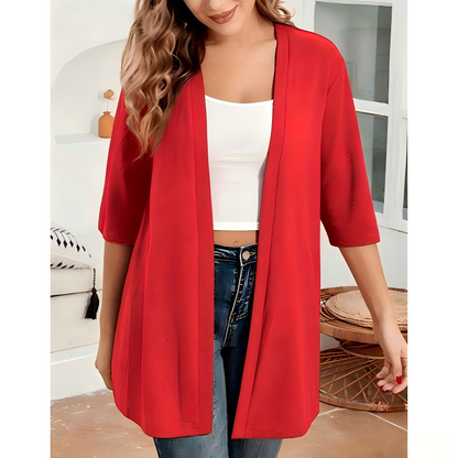 🧥 LIMITED-TIME 50% OFF! ✨ Women's Plus Size Open Cardigan – Lightweight, Mid-Length, Half Sleeves 🍁