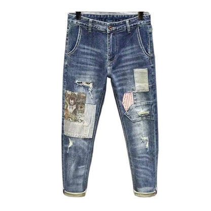 👖 LIMITED-TIME 50% OFF! ✨ Men's Patchwork Distressed Jeans – Tapered Fit, Premium Denim, Edgy 🌟