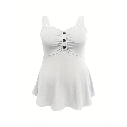 👚 LIMITED-TIME 50% OFF! ✨ Sleeveless Ruched Button Tank Top – Flowy Empire Waist, Soft Fabric, Modern Hem 🌼