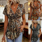 🐆 LIMITED-TIME 50% OFF! ✨ Women’s Leopard Twist-Front Top – V-Neck, Peplum Hem, Bold Print 💃