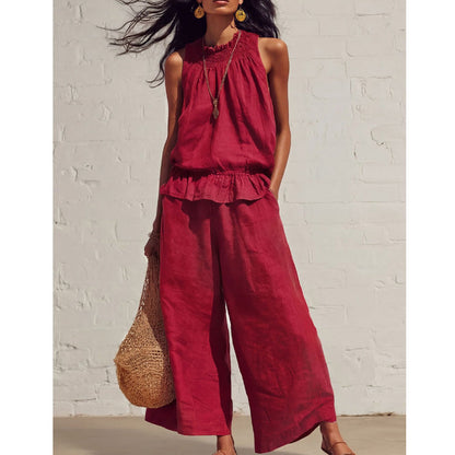 👗 LIMITED-TIME 50% OFF! ✨ Women’s Ruffled Two-Piece Set – Smocked Neck, Relaxed Fit, Vacation Style 🌺