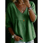 👚 LIMITED-TIME 50% OFF! ✨ Women’s Lace-Trim V-Neck Top – Bohemian Charm, Empire Waist, 3/4 Sleeves 🌼