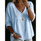 👚 LIMITED-TIME 50% OFF! ✨ Women’s Lace-Trim V-Neck Top – Bohemian Charm, Empire Waist, 3/4 Sleeves 🌼