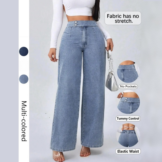 👖 LIMITED-TIME 50% OFF! ✨ High-Waist Wide-Leg Jeans – Asymmetric Detail, Stretch Waist, Vintage Wash 🌿